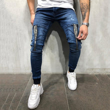 Load image into Gallery viewer, Vintage Ripped Jeans Men Zipper Letter Print Skinny Denim Pants Classic Cowboy Hip Pop Slim Fit Destroyed Jeans Pencil Pants D40