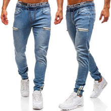 Load image into Gallery viewer, Vintage Ripped Jeans Men Zipper Letter Print Skinny Denim Pants Classic Cowboy Hip Pop Slim Fit Destroyed Jeans Pencil Pants D40