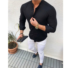 Load image into Gallery viewer, 2019 Hot Men's Slim V Neck Long Sleeve Muscle Solid Shirt Casual Shirts Tops Blouse Men Fit Buttons Shirt Drop Shipping