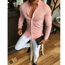 Load image into Gallery viewer, 2019 Hot Men's Slim V Neck Long Sleeve Muscle Solid Shirt Casual Shirts Tops Blouse Men Fit Buttons Shirt Drop Shipping