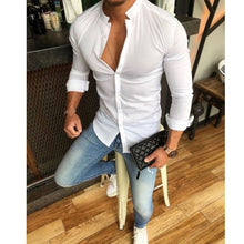 Load image into Gallery viewer, 2019 Hot Men's Slim V Neck Long Sleeve Muscle Solid Shirt Casual Shirts Tops Blouse Men Fit Buttons Shirt Drop Shipping