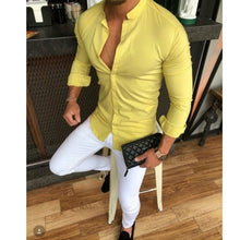 Load image into Gallery viewer, 2019 Hot Men's Slim V Neck Long Sleeve Muscle Solid Shirt Casual Shirts Tops Blouse Men Fit Buttons Shirt Drop Shipping