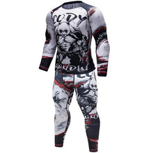 Load image into Gallery viewer, Brand New Men's tracksuit 3D Prints Tight Skin Compression Sport Suit Men MMA Rashguard Body Building Top Fitness Sports Set