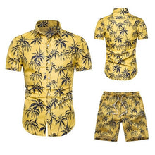 Load image into Gallery viewer, Two Piece Set Men Hawaiian print Short Sleeve T Shirt Cropped Top+Shorts Men's Tracksuits 2019 New Causal Tops Short Trousers