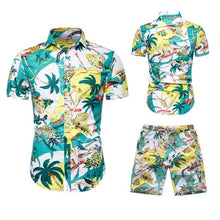 Load image into Gallery viewer, Two Piece Set Men Hawaiian print Short Sleeve T Shirt Cropped Top+Shorts Men's Tracksuits 2019 New Causal Tops Short Trousers