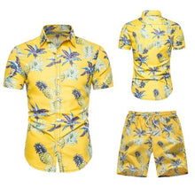 Load image into Gallery viewer, Two Piece Set Men Hawaiian print Short Sleeve T Shirt Cropped Top+Shorts Men's Tracksuits 2019 New Causal Tops Short Trousers