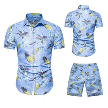 Load image into Gallery viewer, Two Piece Set Men Hawaiian print Short Sleeve T Shirt Cropped Top+Shorts Men's Tracksuits 2019 New Causal Tops Short Trousers