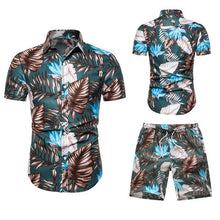 Load image into Gallery viewer, Two Piece Set Men Hawaiian print Short Sleeve T Shirt Cropped Top+Shorts Men's Tracksuits 2019 New Causal Tops Short Trousers