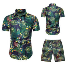 Load image into Gallery viewer, Two Piece Set Men Hawaiian print Short Sleeve T Shirt Cropped Top+Shorts Men's Tracksuits 2019 New Causal Tops Short Trousers